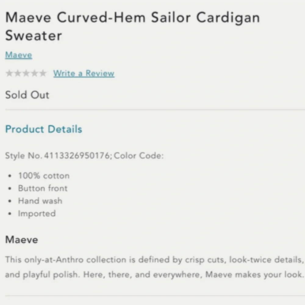 Maeve by Anthropologie Curved-Hem Sailor Collar Cardigan Blue Size M - Picture 13 of 13